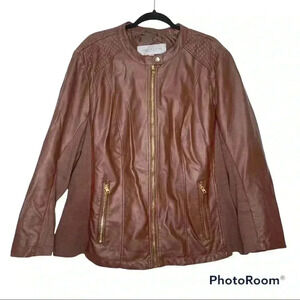 Marc New York Andrew Marc Maroon Faux Leather Coat, Plus Size